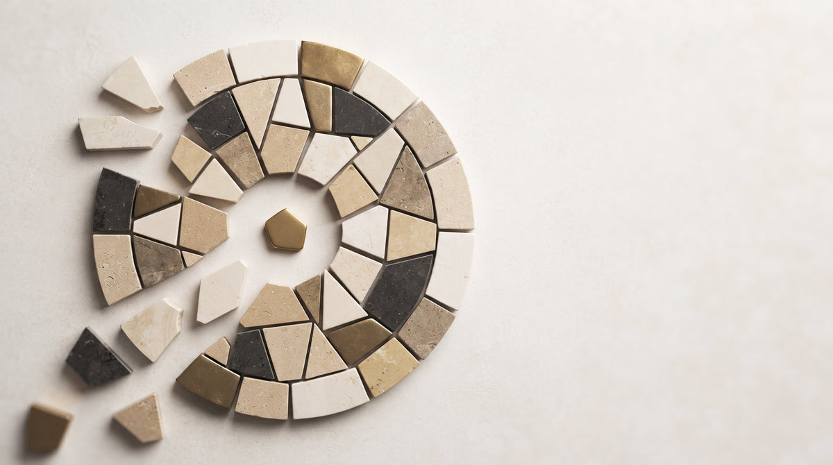 A circular mosaic with a missing section