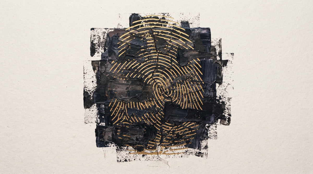 Abstract black layers crossed by golden lines