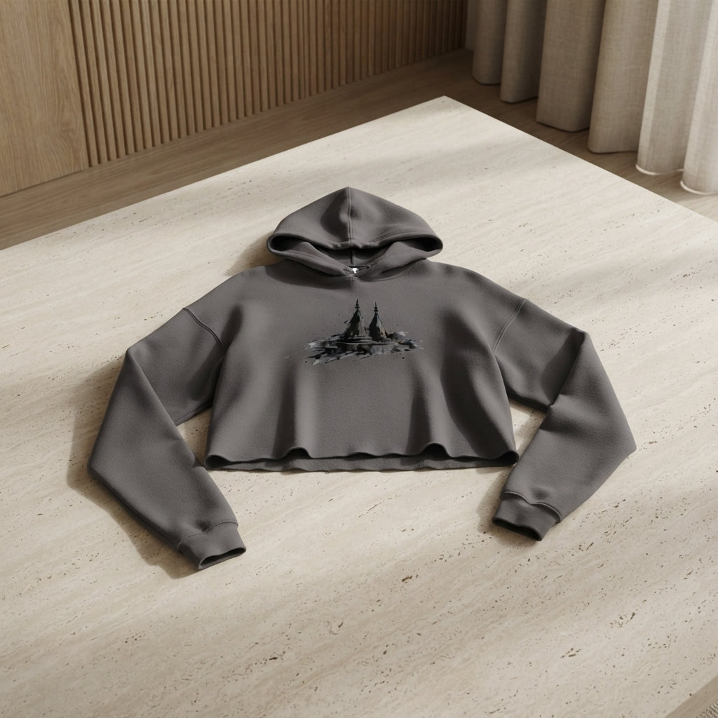 Grey Lalish Temple women’s crop hoodie with black embroidery