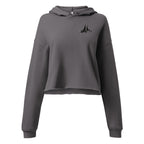 Grey Lalish Temple crop hoodie with small motif, front view